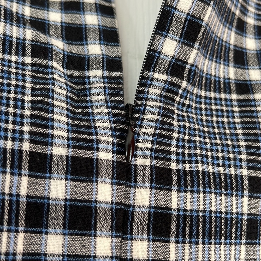 Basque Womens Midi Dress Blue Black plaid Size 10 Cap Sleeves Cotton Blend NWT - Picture 11 of 15